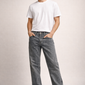 men grey straight fit jeans